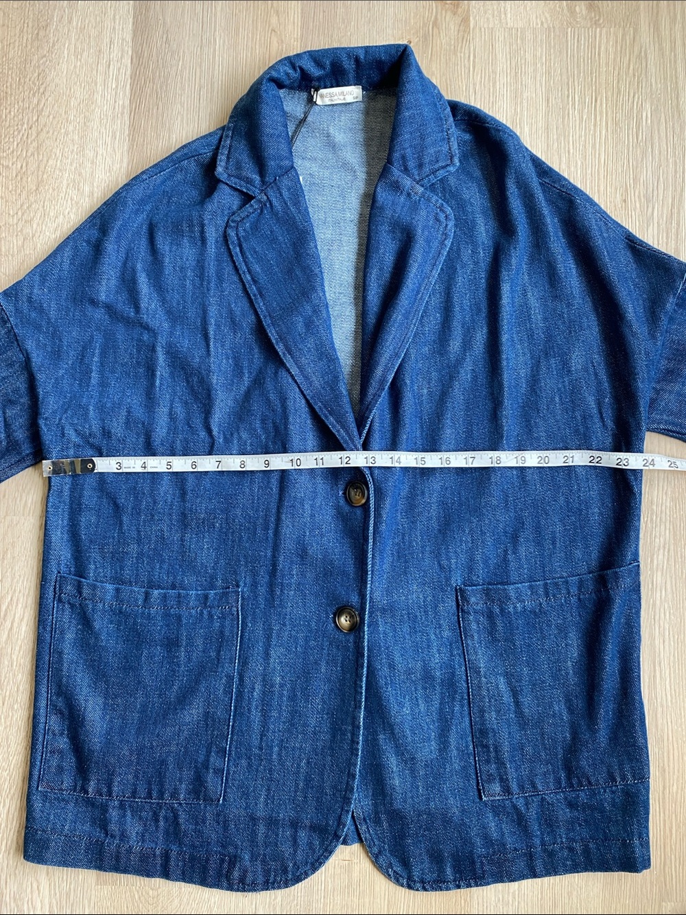 Vanessa Milano Italy Denim Oversized Blazer Jacket 100% Cotton S - Picture 11 of 13